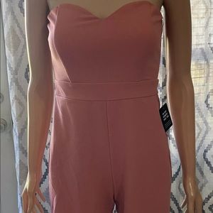 Express 0 Pink Strapless Rufle Front Romper